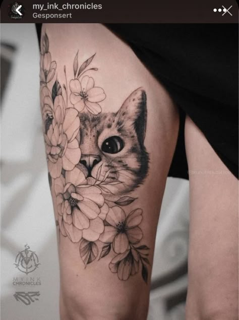 Minimalist Tattoos For Women, Cat Face Tattoos, Cat Portrait Tattoos, Cat Tattoos, Cat Tattoo Designs, Thigh Tattoos Women, Minimalist Tattoos, Line Tattoos, Creative Tattoos