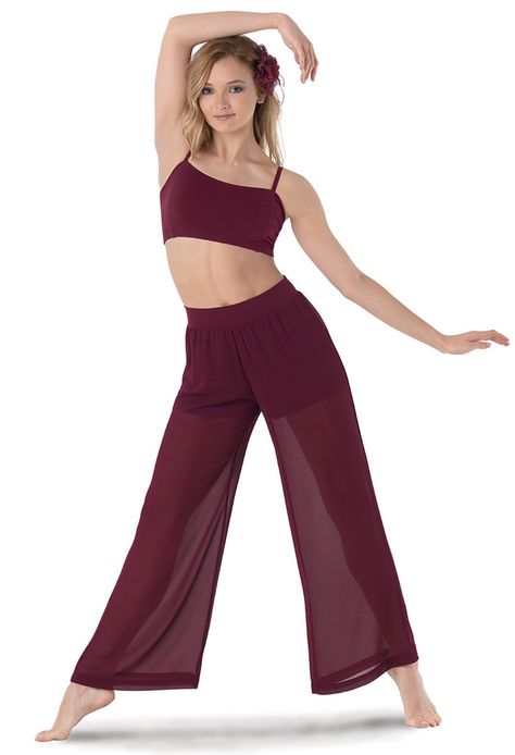 Georgette Wide Leg Pants | Balera™ Modern Dance Poses, Artistic Outfits, Modern Dance Costume, Pretty Dance Costumes, Knit Bra, Dance Costumes Dresses, Lyrical Dresses, Contemporary Dance Costumes, Dance Attire