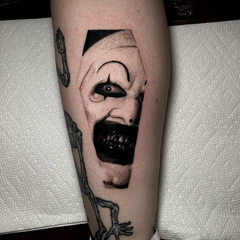 🎄Is it Christmas yet?🎄 Now booking November and December #tattoo #tattoos #terrifier #terrifier3 #arttheclown #horror #horrorart #blackwork #blackworkers #dotwork #dotworkers #njtattooartist #njtattoos #njtattoo Patchwork Horror Tattoo, Horror Tattoo Filler, Horror Icon Tattoos, The Terrifier Tattoo, Ghostface Thigh Tattoo, Horror Game Tattoo, Horror Patchwork Tattoo, Simple Horror Movie Tattoos, Small Horror Tattoos