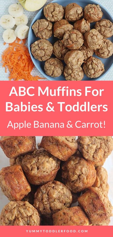 Do you want a healthy easy snack for your baby? Amazing Baby ABC Muffins made with fresh fruits and veggies! Babies, toddlers, and kids love them and they are a healthy snack that is perfect for little ones when they are hungry. You can make them ahead and they travel well in the car and on trips. These Baby ABC Muffins are an excellent source of nutrients plus chewy and scrumptious. Easy to make and a great finger-food recipe for kids. Healthy Snacks For Infants, Healthy Snacks For 10 Month Old, 13 Month Old Snack Ideas, Healthy Snacks With Veggies, 12 Month Meal Ideas, Snacks For 13 Month Old, Healthy Meals For 1 Year Baby, Muffins For 12 Month Old, Snacks For 15 Month Old