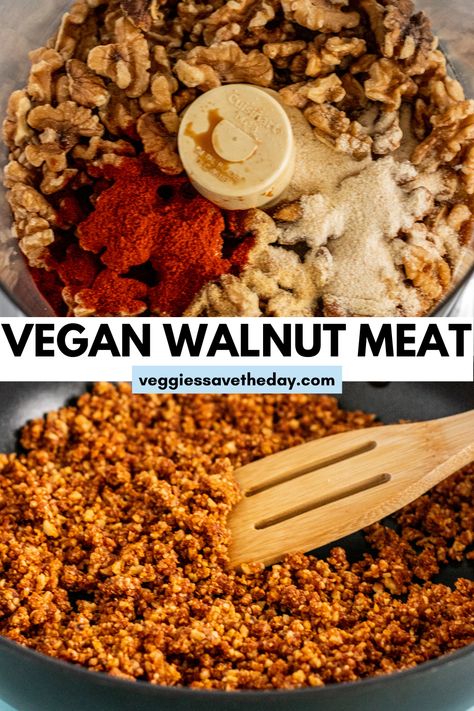 Vegan Walnut Meat, Walnut Meat, Vegan Meat Recipe, Recipes Chili, Vegan Ground Beef, Meat Replacement, Walnut Recipes, Nut Recipes, Crumble Recipe