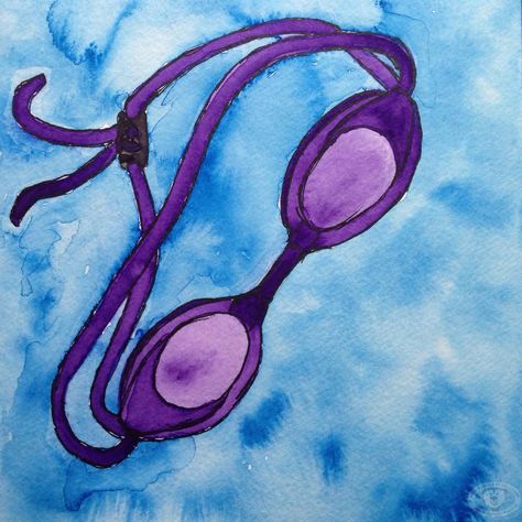 Goggles watercolor painting. swim swimming swim team Swimming Goggles Drawing, Swimming Drawing Easy, Swimmer Drawing, Swimming Sketch, Swim Drawing, Swim Painting, Swimming Watercolor, Goggles Drawing, Swimming Drawing