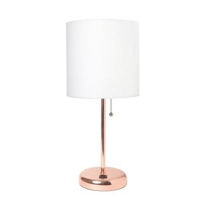 19.5 in. White and Rose Gold Stick Lamp with USB Charging Port Rose Gold Bedroom, Rose Gold Table, Gold Rooms, College Dorms, Gold Bedroom, Gold Table Lamp, Gold Table, Metal Table Lamps, White Table Lamp