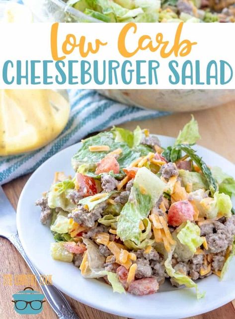 Low Carb Cheeseburger Salad recipe from The Country Cook-- This is a satisfying meal low carb meal filled with with tons of flavor!  #CheeseburgerSalad #LowCarb Filling Low Carb Meals, Hamburger Salad, Cheeseburger Salad Recipe, Low Carb Cheeseburger, Cheeseburger Salad, Country Cook, Low Carb Salad, Salad Pasta, The Country Cook