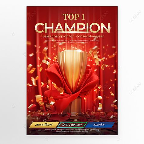 red top1 champion gold trophy poster Trophy Poster, Ad Poster, Sports Event, Event Details, Templates Downloads, Template Download, Poster Template, Sport Event, Your Design