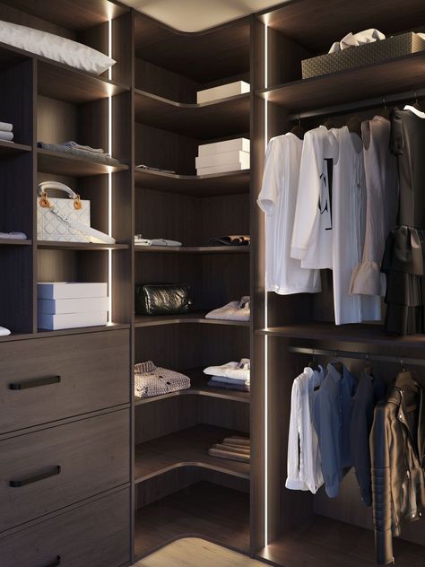 Narrow Closet Design, Closet Interior, Walking Closet, Corner Wardrobe, Walk In Closet Design, Closet Design Layout, Wardrobe Door Designs, Luxury Closets Design, Modern Closet