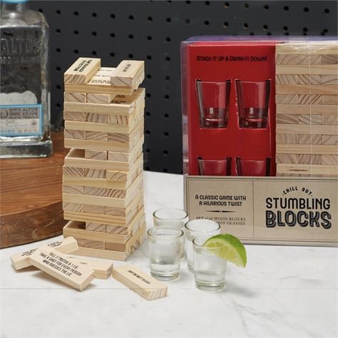 Adult Drinking Games, Jenga Game, Drinking Game, Design Objects, Drinking Games, Burke Decor, Classic Games, Conversation Starters, Shot Glasses