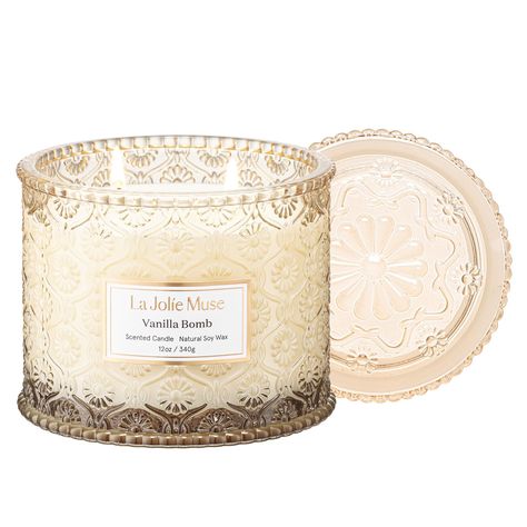 PRICES MAY VARY. VEGAN SOY CANDLE - Our scented candle is poured with natural soy wax which is cruelty-free and Non-paraben. This vegan candle guarantees a safe and delightful sensory experience. DOUBLE-WICK CANDLE - With a size of 12 oz/340 g and features 2 wicks that are made from lead-free cotton, this dual-wick luxury candle ensures a faster, more fragrant fill of larger spaces. Allowing for a clean and even burn for around 60 hours. VANILLA BOMB - Indulge in a captivating journey as vibrant Affordable Christmas Gifts Target, Best Smelling Candles Target, 1 Wick Candles, La Jolie Muse Candle, Desighner Candles, Honey And Vanilla Candle, Candles At Walmart, Aestheitc Candles, Couqutte Candle