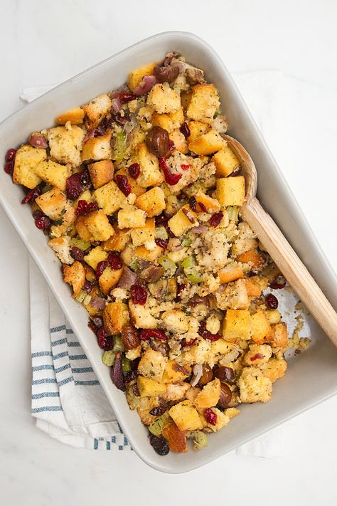 Vegan Cornbread Dressing - Thanksgiving Stuffing Recipe - The Daily Dish Vegan Cornbread Dressing, Sage Dressing, Brazi Bites, Dressing Thanksgiving, Thanksgiving Stuffing Recipe, Vegan Cornbread, Vegan Soul Food, Stuffing Recipes For Thanksgiving, Sausage Stuffing