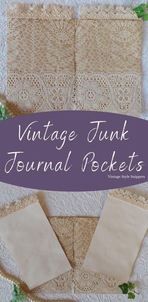 Lace pockets for junk journals How To Make Junk Journal Pockets, Junk Journal Themes Ideas, Easy Junk Journal, Junk Journal Pockets, Journal Pockets, Paperclip Bookmarks, Fashion Themes, Vintage Junk, Collage Art Mixed Media