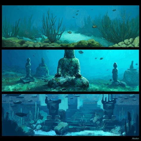 ArtStation - Underwater sketches, Anna Razvadovskaya Environment Sketch, Underwater Theme, Underwater City, Underwater Scene, Underwater Art, City Drawing, Game Environment, Game Background, Art Competitions