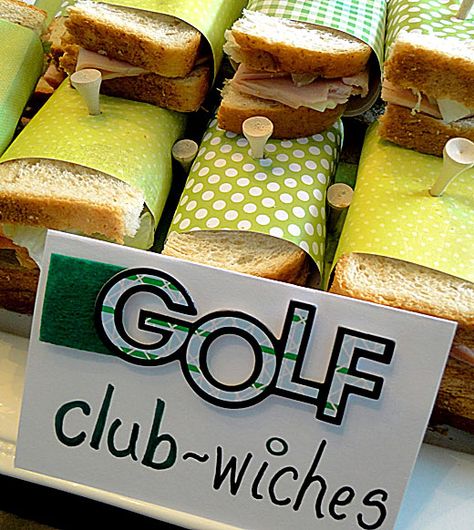 Use tees to keep sandwiches together! Great idea for golf-themed party Golf Baby Showers, Salsa Bar, Golf Theme Party, Golf Party Decorations, Golf Baby, Golf Birthday Party, Golf Decor, Golf Event, Golf Outing