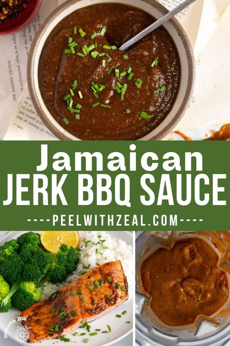 This Jamaican jerk BBQ sauce recipe strikes a harmonious balance between fiery, sweet, and smoky flavors. Combining the elements of a classic American barbecue sauce with the bold spices and Caribbean flair of jerk seasoning, it creates a uniquely delicious sauce perfect for the grilling season. Jerk Chicken Bbq Sauce, Sweet Jerk Sauce Recipe, Jerk Bbq Sauce, Caribbean Bbq, Jamaican Jerk Sauce, Chicken Wing Sauce Recipes, American Barbecue, Jerk Sauce, Easy Sauce Recipe