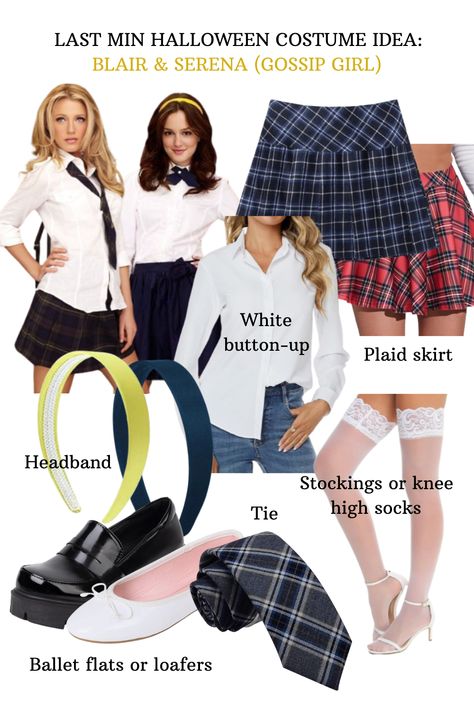 Blair Waldorf And Serena Costume, Serena Gossip Girl Costume, Serena Vanderwoodsen Halloween Costume, Serena Vanderwoodsen Costume, Blair Waldorf And Serena Van Der Woodsen, Serena Van Der Woodsen Halloween Costume, Serena And Blair Outfits, Simple Halloween Outfit Ideas, Serena Van Der Woodsen Halloween