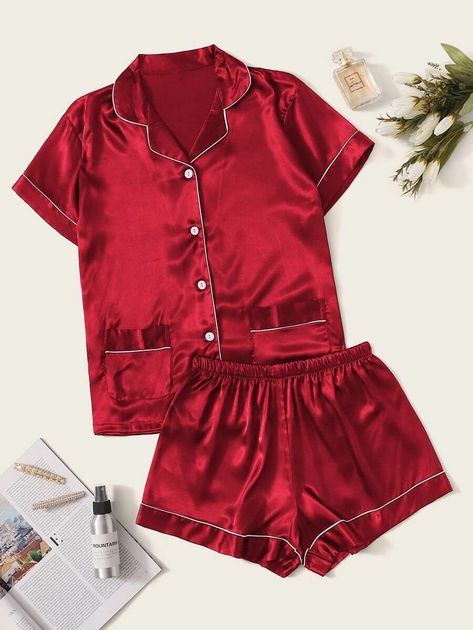 Trendy Pajamas, Cotton Pajamas Women, Girls Nightwear, Satin Bluse, Cute Sleepwear, Pajama Outfits, Cute Pajama Sets, Short Pj Set, Cute Lazy Outfits