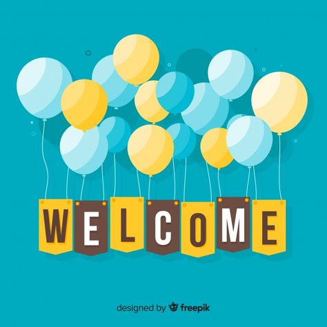 Welcome composition with flat design Fre... | Premium Vector #Freepik #vector #poster #party #design #template Welcome Background, Welcome Logo, Welcome Words, Welcome Images, Classroom Welcome, Classroom Charts, Invitation Frames, Welcome Design, Birthday Wishes Messages