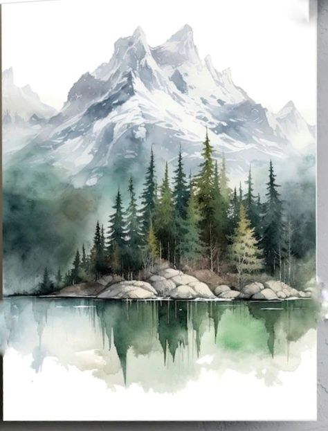 Alaska Watercolor, Watercolour Mountains, Large Watercolor Painting, Painting Of Nature, Watercolor Painting Landscape, Mountain Watercolor, Watercolor Mural, Landscape Watercolour, Abstract Art Images