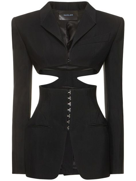 Find Mugler Heavy Fluid Viscose Blend Cropped Jacket on Editorialist. Front hook closure. Button cuffs . Front cutout. One breast pocket. Two front pockets. Model is wearing a size36 Apocalyptic Fashion, Fashion Edgy, Mens Fashion Edgy, Versace Brand, Black Tweed, Fashion 2024, Cropped Jacket, Shearling Jacket, Clothing Ideas