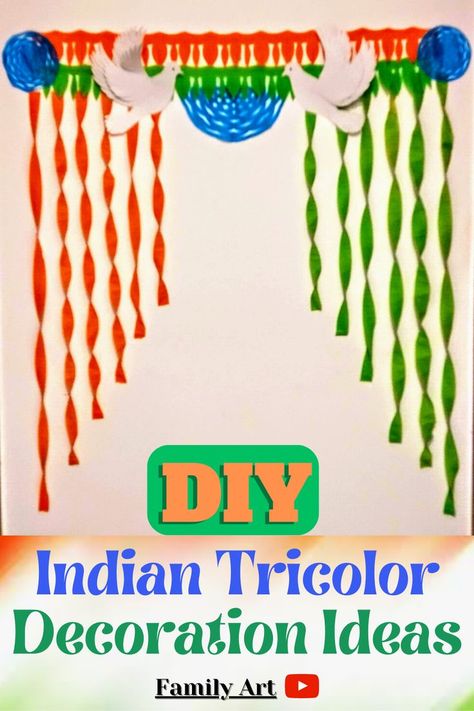 A simple backdrop decoration for India's republic / independence day. to get the free pattern of the dove birds, click on the link and watch the full video. #indiantricolordecoration #indiantricolordecorationideas #indianrepeblicdaydecoration #tricolordecorationideas #papercraftideas #tricolorpapercrafts #tricolorpapercraftideas #indianindependencedaydecoration Independence Day Hangings, Independence Day Decoration Ideas, Independence Day Diy, Republic Day Craft, Independence Day Activities, Classroom Job, Independence Day Drawing, Simple Backdrop, Flower Crafts Kids