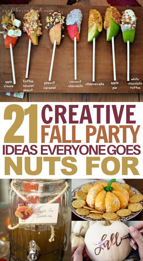 Fall Party Ideas | Looking for some easy fall party food and decorations ideas for your next dinner party? These creative party ideas will definitely get the festivities going! #party #fall #fallparty #autumn Harvest Party Food, Fall Festival Food, Fall Party Ideas, Apple Bobbing, Apple Cider Bar, Fall Party Food, Cider Bar, Fall Harvest Party, Harvest Fest