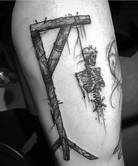 #CoolTattoos #TattooArt #InkMaster #TattooDesigns #InkedUp #TattooLovers #InkInspiration #TattooIdeas #CreativeInk #TattooStyle Creepy Western Tattoo, Dark Chest Tattoo Men, Gallows Tattoos, Dark Western Tattoo, Paimon Tattoo, Derealization Sketch Tattoo, Western Gothic Tattoo, Dark Tattoos For Men Creepy, Macabre Tattoos