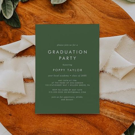 $2.93 | Chic Green Graduation Party #rustic graduation party, modern high school grad party, simple college senior graduation, minimalist graduation party, boho grad party, minimal graduate celebration, elegant chic typography template k400, mod winter fall spring summer, classic class of 2024, bohemian dark forest hunter green Boho Grad Party, Minimalist Graduation Party, High School Grad Party, Modern High School, Green Graduation Party, Rustic Graduation Party, Forest Hunter, Graduation Invitations High School, Graduation Templates