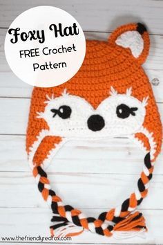 Fox Hat Pattern, Fox Hat Crochet, Pola Topi, Crochet Character Hats, Crochet Animal Hats, Crochet Kids Hats, Fox Hat, Baby Hat Patterns, Crochet Hat Free