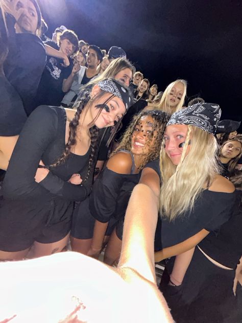 #footballtheme #blackout #fnl #highschool #highschoolfootball Black Out Game Football, Blackout Theme Outfit Football, Blackout Outfit Spirit Week, Usa Fnl Theme, Black Out Fnl, Highschool Football Game Outfit, Blackout Football Game Theme Outfit, Fnl Aesthetic, Blackout Football Game