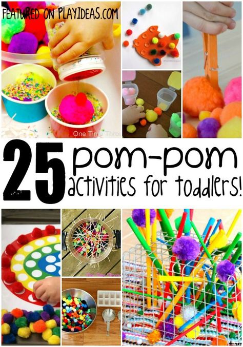 25 Pom-Pom Activities for Toddlers. Fun ways to work on fine motor skills, patterns, colors... lots of things! Pom Pom Activities, Activities For Toddlers, Toddler Play, Busy Toddler, Play Ideas, Toddler Fun, Toddler Learning Activities, Fine Motor Activities, Toddler Learning