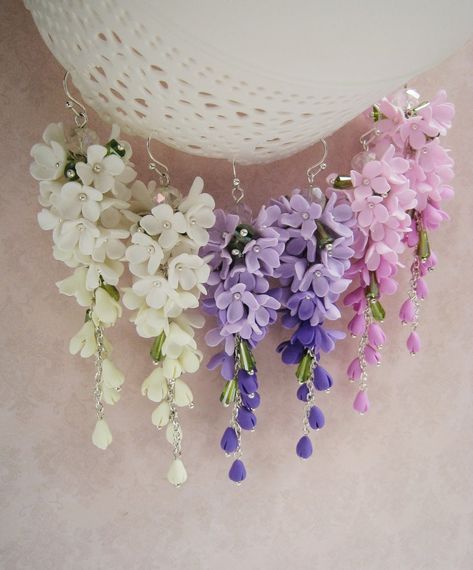 Long Dungle Earrings With Pink Lilac Sculpted Flowers Cluster Drop Floral Earrings Statement Bridesmaids Jewelry Light Pink Bridal Earrings - Etsy Earrings Flower, Trending Jewellery, Fruit Jewelry, Diy Jewelry Inspiration, Pink Orchids, Pink Bridal, Paper Jewelry, Cluster Earrings, Pink Earrings