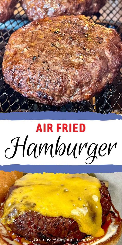 Hamburgers Air Fryer, Burger Air Fryer Recipes, Hamburger Patty In Air Fryer, Emeril Air Fryer Recipes, Air Fryer Hamburger Recipes, Air Fry Hamburgers, Air Fryer Hamburgers Patties Fresh, Power Xl Air Fryer Oven Recipes, Air Fryer Burgers Patty