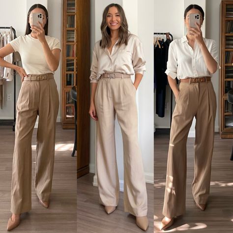 Women's Long-Sleeve Satin … curated on LTK Trouser Pants Outfits Casual, Womens Work Pants, Trouser Pants Outfits, Tailored Pants Outfit, Beige Pants Outfit, Beige Hose, Casual Work Outfits Women, Dress Pants Outfits, Stile Casual Chic