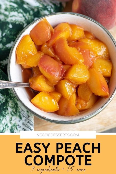 Make the most of seasonal peaches with this super easy Peach Compote! You only need 3 simple ingredients and 15 minutes for this tasty cooked peach sauce. Try it on pancakes, yogurt, ice cream and more. Cooked Peaches And Ice Cream, Cooked Peaches Recipe, Best Fresh Peach Recipes, Peach Compote Easy, Cooking Peaches On Stove, Stove Top Peaches, Peach Sauce For Ice Cream, Easy Canned Peaches Recipes, Peach Desserts Easy 3 Ingredients