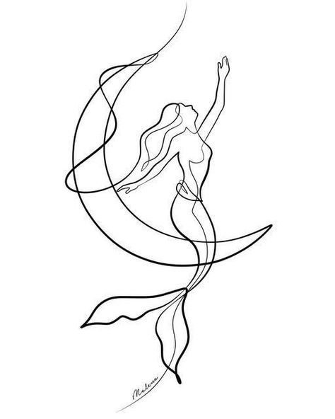 Patchwork, Line Drawing Mermaid, Moon Mermaid Tattoo, Mermaid Line Tattoo, Mermaid Tattoo Minimalist, Fine Line Mermaid Tattoo, Mermaid Line Drawing, Yeti Engraving, Copenhagen Tattoo