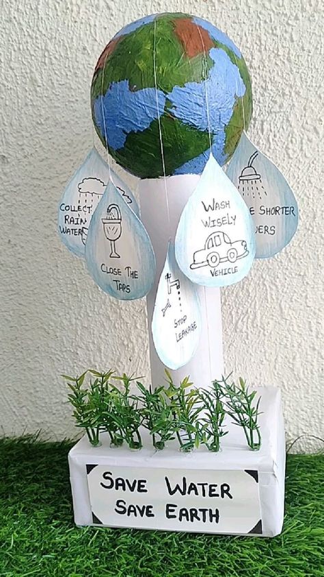 Earth Day Model Ideas, Save Earth Craft Ideas, Project For Earth Day, World Conservation Day Activities, Save The Earth Craft, Save Water Project Ideas, Save Water Activities, Save The Earth Activities, Save The Earth Preschool Activities