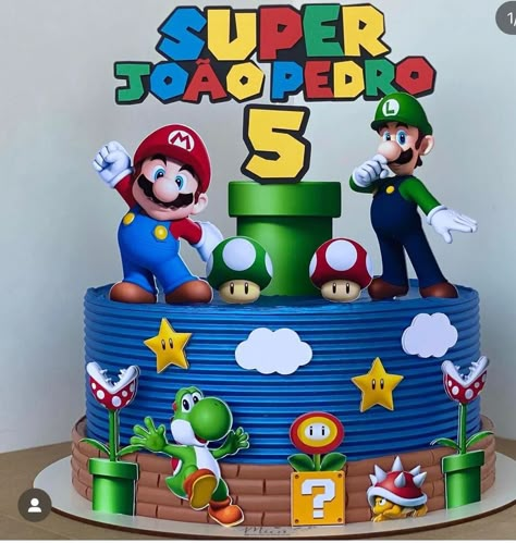 Bolo Do Mario, Bolo Super Mario, Mario Birthday Cake, Mario Bros Cake, Super Mario Cake, Mario Y Luigi, Mario E Luigi, Mario Cake, Mario Bros Birthday