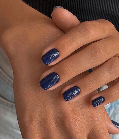 Which nails would you get this week? #nailsoftheweek💅 Dark Blue Autumn Nails, Short Nail Colors 2024, Navy Square Nails, Winter Nail Colors 2024, All Blue Nails, Nail Ideas Dark Blue, Dark Blue Short Nails, Short Dark Blue Nails, Matte Navy Blue Nails