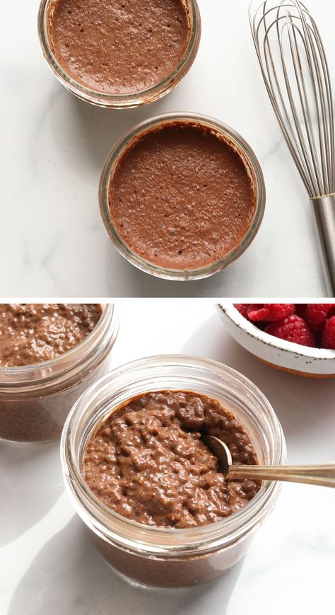 Chocolate Chia Seed Pudding is a healthy dessert to satisfy your next chocolate craving. It's naturally gluten-free and vegan, and can be stirred together in minutes! Low Cal Chia Seed Pudding, Chia Seed Pudding Peanut Butter, Chia Seed Chocolate Pudding, Chia Pudding Chocolate, Cacao Chia Pudding, Easy Chia Seed Pudding, Chia Pudding Recipes Healthy, Chocolate Chia Seed Pudding, Chocolate Chia Pudding