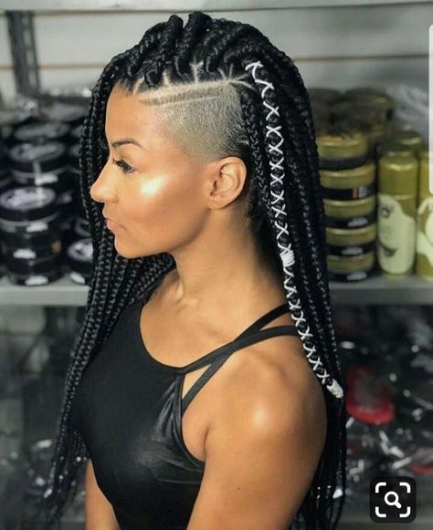 22 Box Braids With Shaved Sides For 2021 | ThriveNaija Boxbraids Hairstyle, Box Braids Shaved Sides, Braided Mohawk Hairstyles, Braids With Shaved Sides, Hairstyle Braids, Shaved Side Hairstyles, Shaved Hair Designs, Blonde Box Braids, Short Box Braids