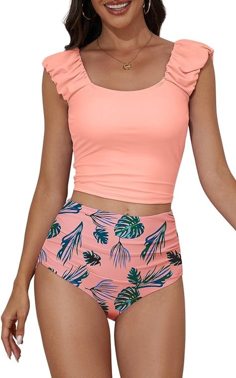 Eomenie Tankini Swimsuits for Women Ruched Tummy Control Bathing Suit Two Piece Swim Tank Top with High Waisted Bottom Bathing Suit Two Piece, Swim Tank, High Waisted Bathing Suits, Tankini Swimsuits For Women, Swimsuits For Women, High Waist Bottoms, Tankini Swimsuits, Summer Clothes, Teen Fashion Outfits