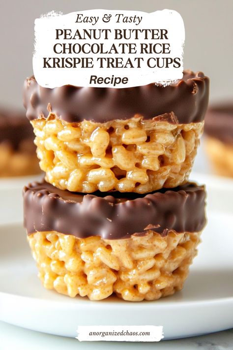 If you're a fan of peanut butter cups or the classic duo of chocolate and peanut butter, you're in for a treat with these Chocolate Peanut Butter Rice Krispie Cups! They're the ideal indulgence to satisfy your sweet cravings. Get ready to enjoy crafting a snack that's as enjoyable to make as it is to Peanut Butter Reeses Cup Cookies, Snacks With Rice Krispies, Peanut Butter Cookies With Mini Reeses Cups, Skippy Pb Bites Recipe, Christmas Peanut Butter Cups, Pb Chocolate Rice Crispy Treats, No Bake Peanut Butter Oat Cups Healthy, Chocolate Peanut Butter Rice Krispy Cups, Copycat Reeses Peanut Butter Cups Recipe