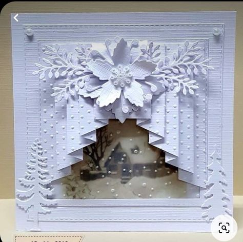 Fancy Christmas Cards, Drapery Fold Cards, Stamped Christmas Cards, Fancy Fold Card Tutorials, Christmas Card Inspiration, Window Cards, Homemade Christmas Cards, Christmas Card Crafts, Shaped Cards