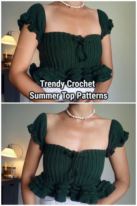 This Crochet a 3-tier Ruched Sleeves Top features a lovely detail of ruched or gathered sleeves using an i-cord. The 3-tier ruffles in the bottom can be extended as well as the panel height according to your preference. Crochet Ruffle Top, Crochet Projects To Sell, Crochet Kingdom, Summer Top Pattern, Crochet Ruffle, All Free Crochet, Crochet Summer Tops, I Cord, Crochet Summer