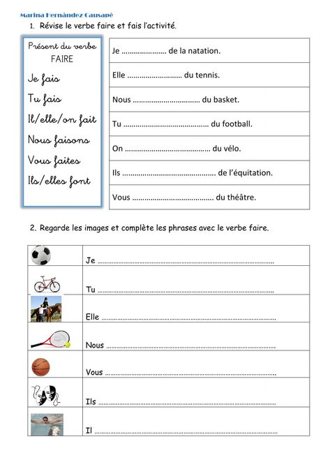 French Language Learning Kids, French Worksheets, French Teaching Resources, French Verbs, Core French, The Worksheet, French Language Learning, Les Sports, French School