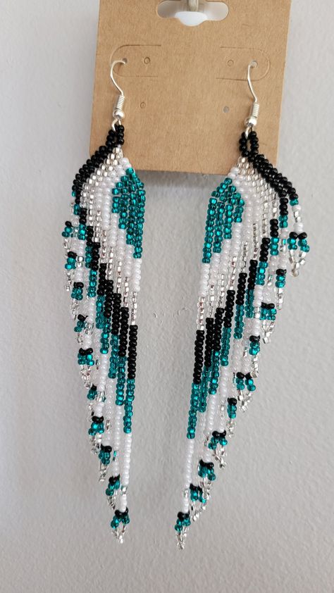 Elegant Seed Bead Earrings, Long Beaded Fringe Earrings, Native American Fringe Earrings Pattern, Beaded Earrings Patterns Free Diy Jewelry, Beaded Jellyfish Earrings, Elegant Beaded Earrings, Beaded Patterns Free, Native Earrings Beaded, Beaded Earring Patterns