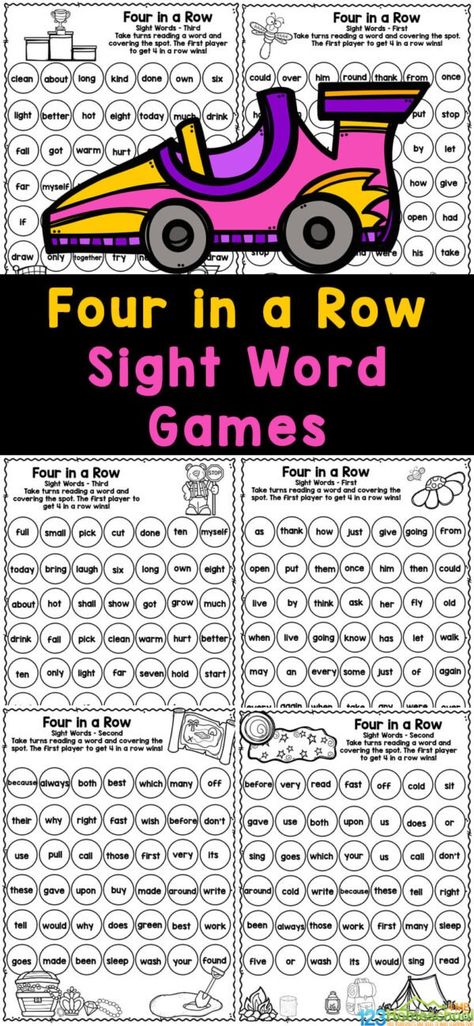 Are you looking for a fun, simple way to encourage sight word practice? Four in a Row Sight Words Games are a great way to work on learning sight words while playing a fun game. Use these free printable sight word games to review first grade, 2nd grade, and 3rd grade words. Simply print the sight word printables and you are ready to play! Site Word Games 1st Grade, Whole Class Sight Word Games, Free Sight Word Games Printables, 1st Grade Sight Word Games, Sight Word Practice First Grade, Reading Games First Grade, Sight Word Games For First Grade, Site Word Games, Sight Word Games For Kindergarten