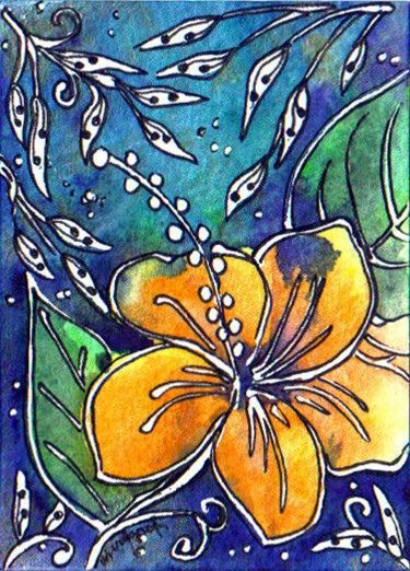 TRADED...BATIK #128 ALOHA  by Margaret Storer-Roche, via Flickr Glue Batik Art, Batik Diy, Dye Inspiration, Silk Painting Techniques, Batik Ideas, Batik Art, Batik Design, Silk Art, Camping Art