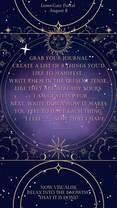 Are you ready to tap into the power of manifestation, beyond just the 8th of August? Click to explore the steps to manifest on Lions Gate with our guided journal prompts and journal ideas. Utilize the manifestation law of attraction to manifest money and success with this unique Lion's Gate portal ritual. Begin your journey today! Guided Journal Prompts, Nature Witch, Lions Gate, Wiccan Spell Book, Witchcraft Spell Books, Age Of Aquarius, Self Healing Quotes, Journal Writing Prompts, Angel Cards