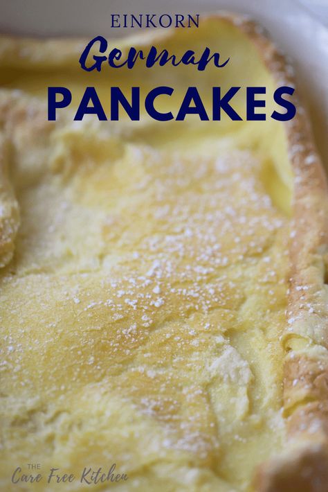 This German Pancake recipe is made with all-purpose Einkorn flour.Â  These Einkorn German pancakes are light, fluffy, and of course, buttery too.Â Â Easy German Pancakes, German Pancake Recipe, Aip Paleo Desserts, Ancient Grains Recipes, Einkorn Bread, German Pancakes Recipe, Homemade Bread Dough, Einkorn Recipes, Fruit Syrup