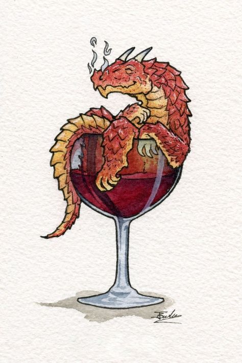 Dreaming Dragon Red Wine. Drawings of Surreal Drinking Visions of Animals. By Jon Guerdrum. Chill Paintings, Dragon Watercolor Painting, Animals Chilling, Red Drawing Ideas, Drawing Ideas Animals, Dragon Draw, Dragon Watercolor, Paintings Of Animals, Red Drawing